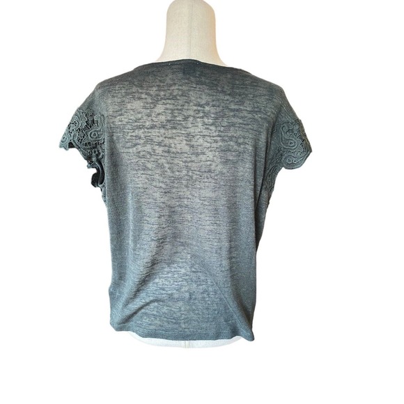 Forest Green Lace Knit Top Anthropologie 9-H15 STCL Cotton Blend Romantic XS - Picture 4 of 5